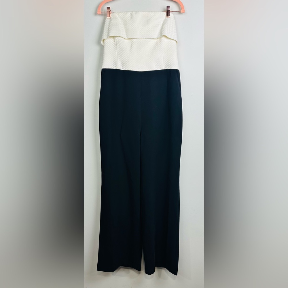 Ted Baker NWT Textured Color Block Kiyes Strapless Black Wide Leg Jumpsuit - Picture 2 of 16